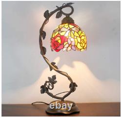 Tiffany Table Lamp with Stained Glass Shade Reading Desk Light 21 Tall Metal