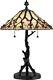 Tiffany Table Lamp With Tree Branch Base With Organic Stained Glass Shade With