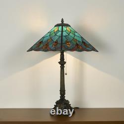 Tiffany Table Lamps Sky Blue Stained Glass Crystal Style Mission Desk Lamp 12X12