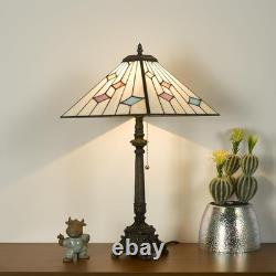 Tiffany Table Lamps White Stained Glass Stripes Checkered Style Mission Desk Lam