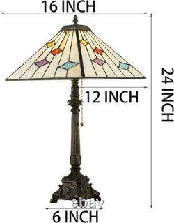 Tiffany Table Lamps White Stained Glass Stripes Checkered Style Mission Desk Lam