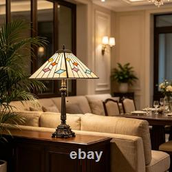 Tiffany Table Lamps White Stained Glass Stripes Checkered Style Mission Desk Lam