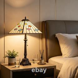 Tiffany Table Lamps White Stained Glass Stripes Checkered Style Mission Desk Lam