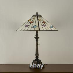 Tiffany Table Lamps White Stained Glass Stripes Checkered Style Mission Desk Lam