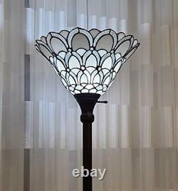 Tiffany Torchiere Floor Lamp Standing Peacock 72 Stained Glass Shade White New