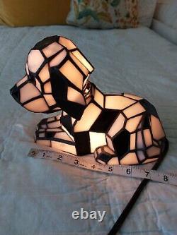 Tiffany VINTAGE Stained Glass Table Top PUPPY DOG Lamp