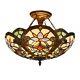 Tiffany Victorian 2-light Semi Flush Ceiling Lamp Stained Glass Light Fixture Ul