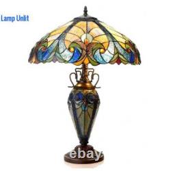 Tiffany Victorian Style 3 Light Table Lamp Stained Glass Vintage Shade Lit Base