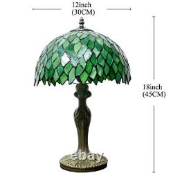 Tiffany Victorian Style Stained Glass Table Lamp Green Wisteria Bedside Light