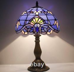 Tiffany Victorian Style Table Lamp Blue Stained Glass Bedside Reading Light 18