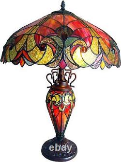 Tiffany Victorian Style Table Lamp Red Stained Glass Bedside Reading Light 25