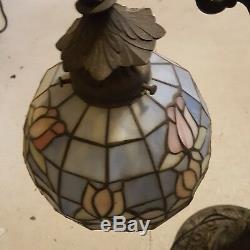 Tiffany Vintage 1910 Bronze Stained Blue Glass Table Lamp Rare Antique