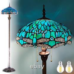 Tiffany Vintage Floor Lamp Dragonfly Tall Standing Lamp Stained Glass Pole Lamp