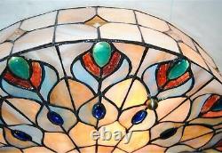 Tiffany Vintage Stained Glass Chandelier Peacock Flush Mount Round Ceiling Light
