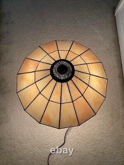 Tiffany Vintage Style 23 Mission 2 Light Table Lamp Cream Beige Stained Glass