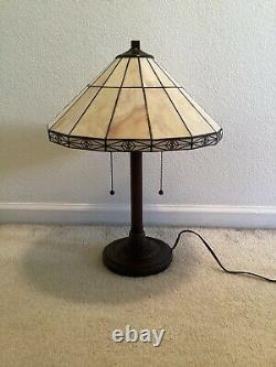 Tiffany Vintage Style 23 Mission 2 Light Table Lamp Cream Beige Stained Glass