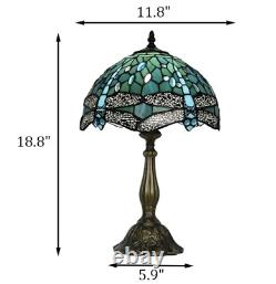 Tiffany Vintage Style Dragonfly Table Lamp Aqua Blue Stained Glass Desk Light