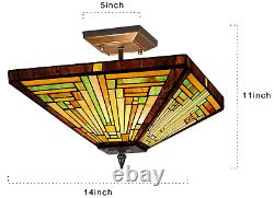 Tiffany Vintage Style Fixture Lamp Brown Stained Glass Semi Flush Mount Light