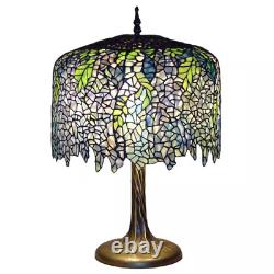 Tiffany Wisteria Table Lamp 27 in. Bronze Tree Trunk Base Handcrafted Hand Cut