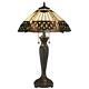 Tiffany Amberjack 26 In. Bronze Table Lamp Stained Glass Shade Light Pull Base