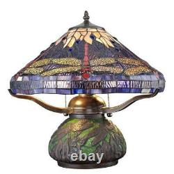 Tiffany dragonfly 14 in. Bronze table lamp with mosaic base stained glass desk