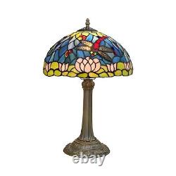 Tiffany lamp Stained Glass Table Lamp Dragonfly style pink Lotus Flower Blue