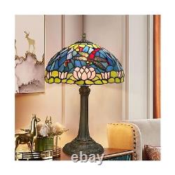 Tiffany lamp Stained Glass Table Lamp Dragonfly style pink Lotus Flower Blue