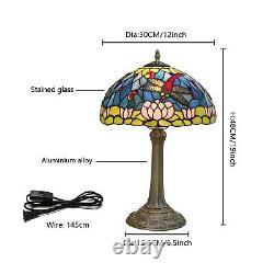 Tiffany lamp Stained Glass Table Lamp Dragonfly style pink Lotus Flower Blue