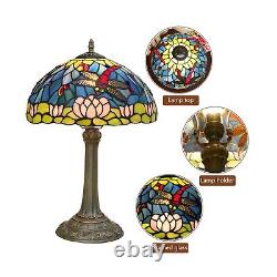 Tiffany lamp Stained Glass Table Lamp Dragonfly style pink Lotus Flower Blue