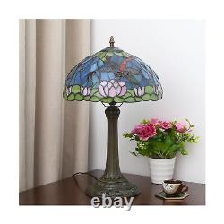 Tiffany lamp Stained Glass Table Lamp Dragonfly style pink Lotus Flower Blue