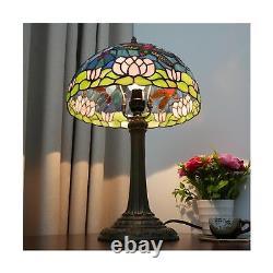 Tiffany lamp Stained Glass Table Lamp Dragonfly style pink Lotus Flower Blue