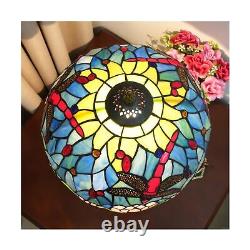 Tiffany lamp Stained Glass Table Lamp Dragonfly style pink Lotus Flower Blue