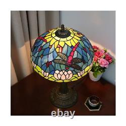 Tiffany lamp Stained Glass Table Lamp Dragonfly style pink Lotus Flower Blue