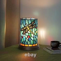 Tiffany lamp Stained Glass Table Teal Blue Dragonfly Style