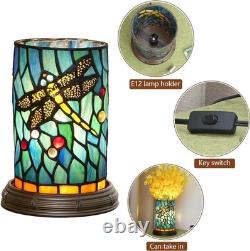 Tiffany lamp Stained Glass Table Teal Blue Dragonfly Style