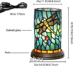 Tiffany lamp Stained Glass Table Teal Blue Dragonfly Style