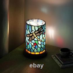 Tiffany lamp Stained Glass Table Teal Blue Dragonfly Style