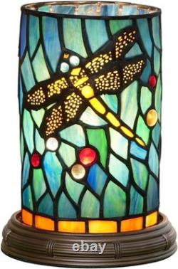 Tiffany lamp Stained Glass Table Teal Blue Dragonfly Style