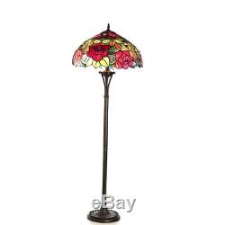 Tiffany-style 2 Bulb Roses Floor Lamp 18 Shade Antique Bronze Red & Green