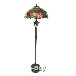 Tiffany-style 2 Bulb Roses Floor Lamp 18 Shade Antique Bronze Red & Green