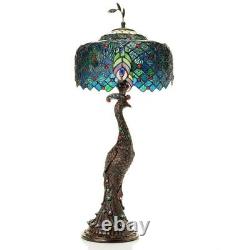 Tiffany style 29 Jeweled Harlequin Peacock Glass Accent Lamp (Blue)