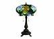 Tiffany Style Maxenne Roses Table Lamp Vintage Antique 2 Light Stain Glass Blue