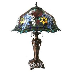 Tiffany-style Roses 3-Light Table Lamp 20 Shade CARRELL