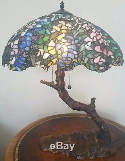 Tiffany style Stained Glass Tree Lamp. 23 H X 19 W