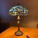 Tiffany Style Table Lamp 16 Diameter Stained Glass Shade Handcrafted Art Decor