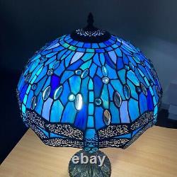 Tiffany style Table Lamp 16 Diameter Stained Glass Shade Handcrafted Art Decor