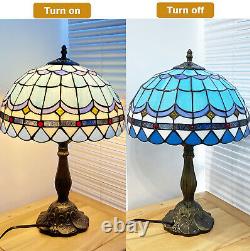 Tiffany style Table Lamp Sea Blue Stained Glass Desk Light Bedside Lamp 18 Tall