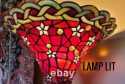 Tiffany-style Torchiere Floor Lamp Red Amber Green Royal Stained Glass 72 High