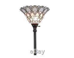 Tiffany style Torchiere Lamp 72 in Floor White torch shade stained glass vintage