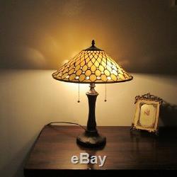 Tiffany-style Victorian 2 Bulb Table Lamp 16 Wide Shade Glass Beads